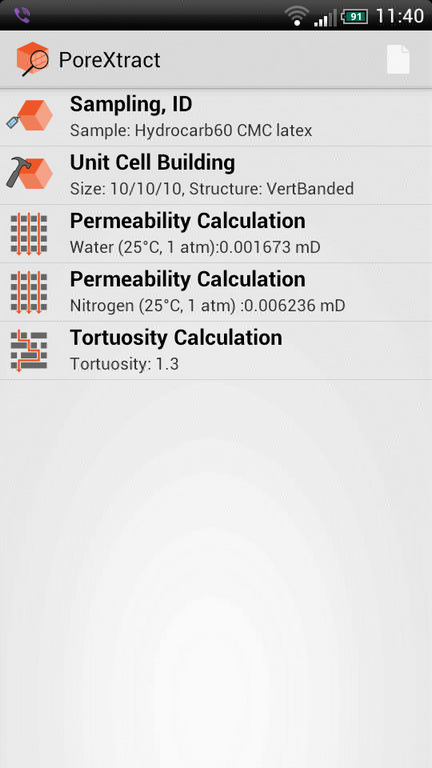 poreXtract android operation list