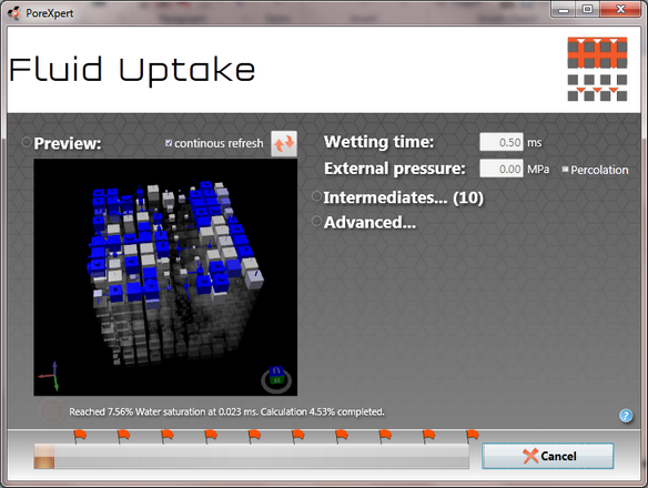 Fluid uptake calc screen