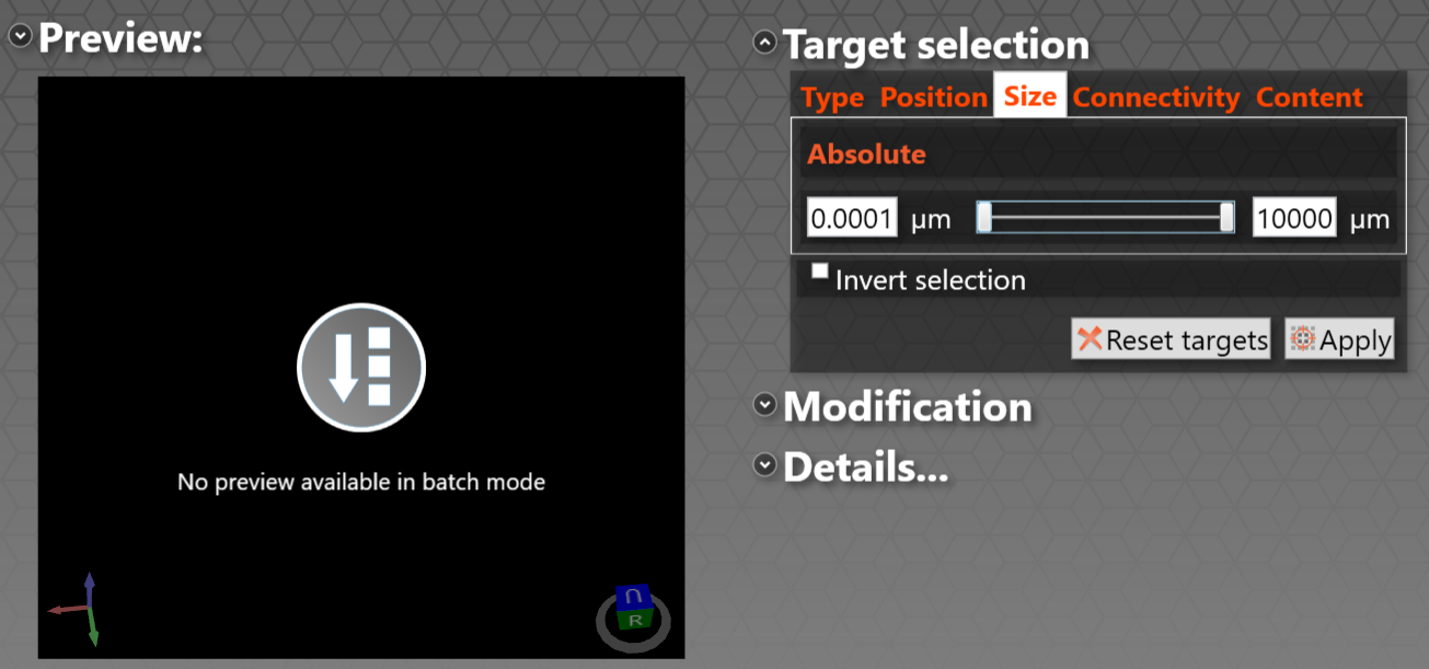 TargMod batch mode default size range