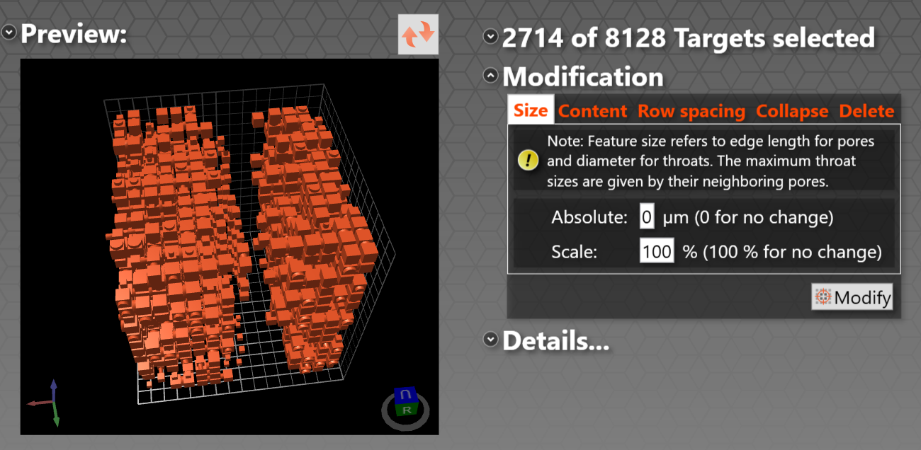 The Modification dropdown menu for a smaller unit cell