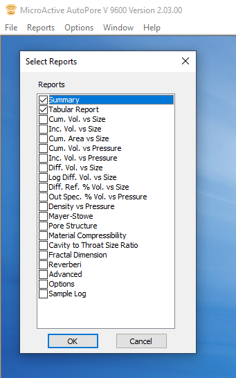 Micromeritics_Autopore_V_report_options