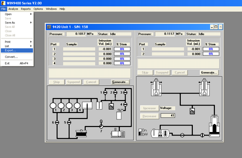 Micromeritics Autopore data export screen